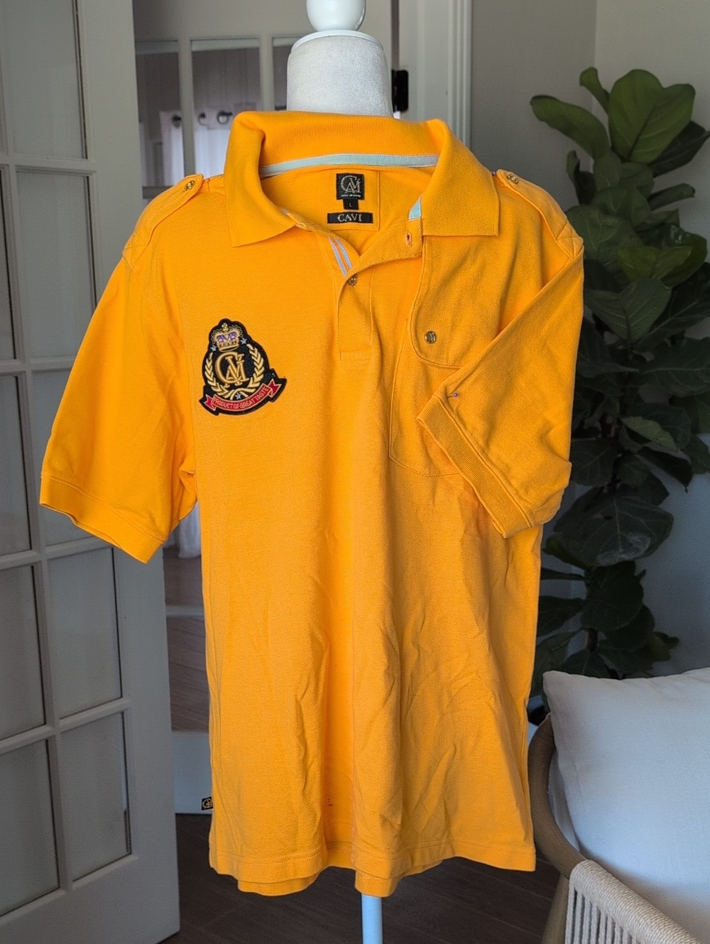 Y2K Cavi Men's Military Crest Logo Polo Shirt in Bright Yellow Large